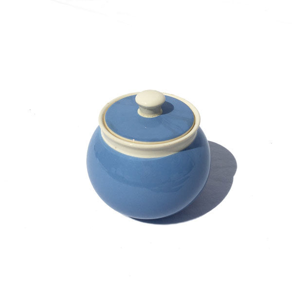 Sucrier boule en faience bleu et crème - art de la table - Brocante du eshop de Madame M