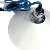 Suspension en opaline blanche avec ajout d'une douille E27 et d'un cable électrique bleu paon avec prise et interrupteur noirs