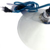 Suspension en opaline blanche avec ajout d'une douille E27 et d'un cable électrique bleu paon avec prise et interrupteur noirs
