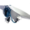 Suspension en opaline blanche avec ajout d'une douille E27 et d'un cable électrique bleu paon avec prise et interrupteur noirs