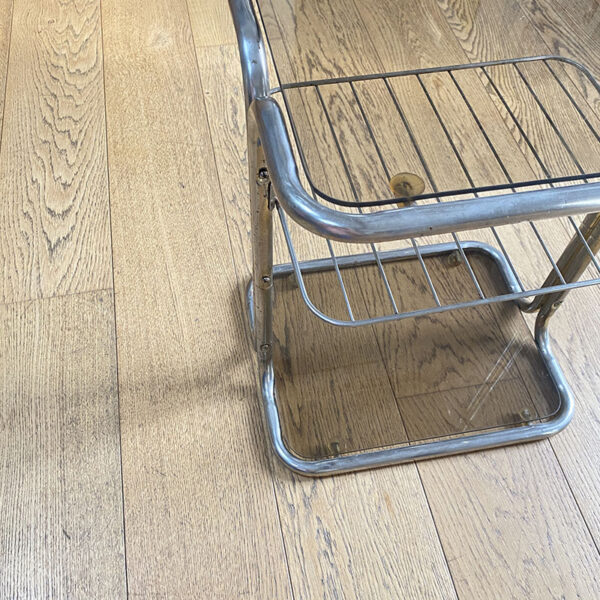 Table d'appoint en métal chromé et verre fumé, années 70, vintage